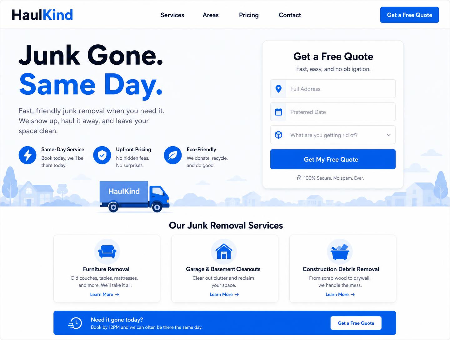 HaulKind Junk Removal junk removal website homepage design