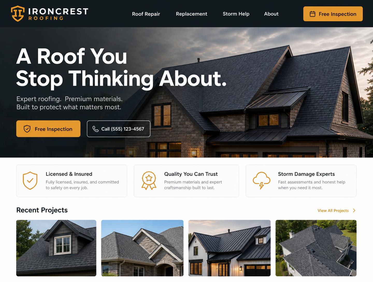 Ironcrest Roofing roofing website homepage design